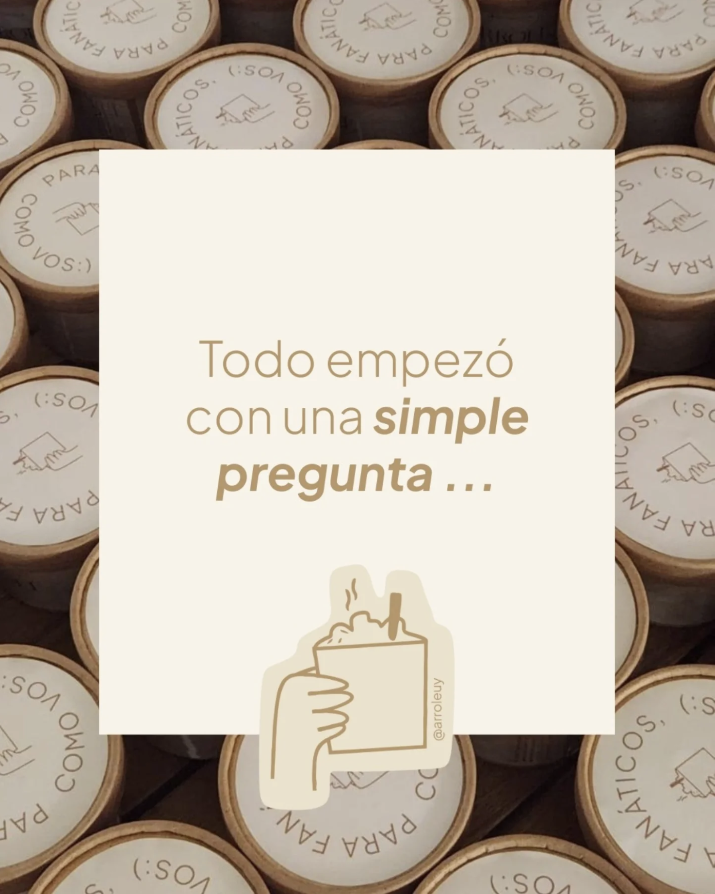 Todo empezó con una simple pregunta - ilustración minimalista de manos sosteniendo recipientes